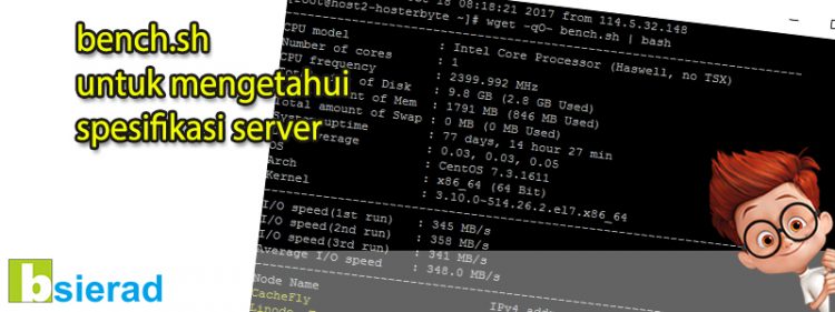 Tool benchmark linux bench.sh untuk mengetahui spesifikasi 